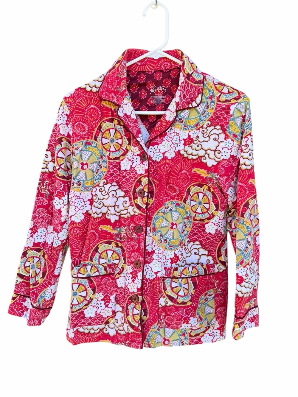Y2K Nick & Nora Chinese Dragon 100% Cotton Flannel Pajama Top Small TOP ONLY